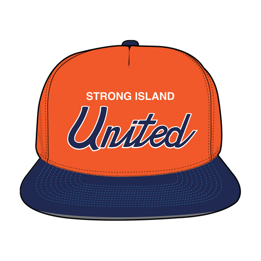 (H) x SIPU  Football Strong Island United Script Snapback Cap - Orange