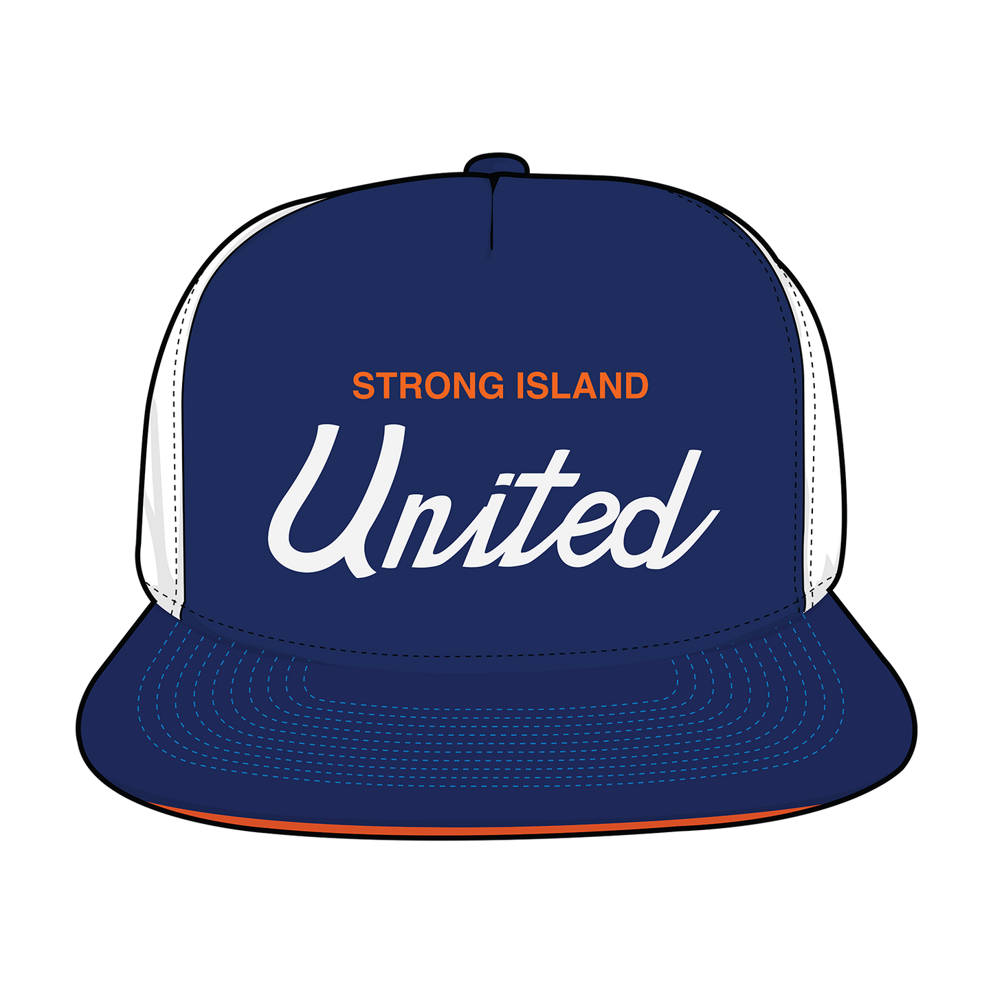 (H) x SIPU  Football Strong Island United Script Snapback Cap - Navy/White